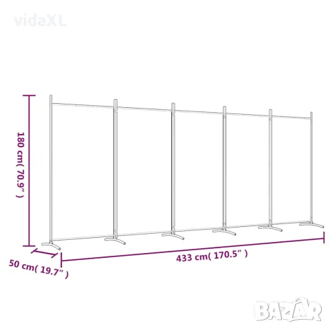 vidaXL Параван за стая, 5 панела, черен, 433x180 см, плат, снимка 8 - Паравани - 56147211