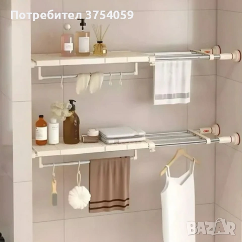 Разтегателен телескопичен рафт без пробиване 50–80 см – универсално решение за кухня, баня и гардеро, снимка 2 - Други стоки за дома - 53081860