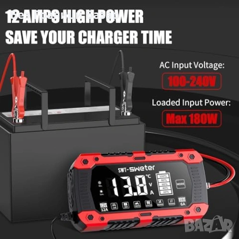 Ново Автоматично зарядно за акумулатор 12V 24V 4Ah-200Ah 12A кола автомобил, снимка 8 - Друга електроника - 54045945