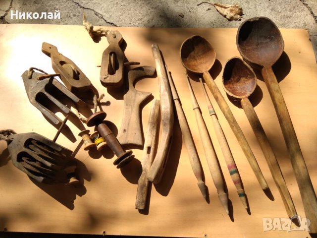 Дървени лъжици , вретено и части от стан , снимка 7 - Антикварни и старинни предмети - 42234695