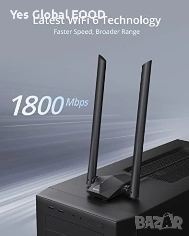 AX1800 High Gain WLAN Stick Long Range Adapter – Dual Band 1201 Mbps 5GHz/2.4GHz, снимка 2 - Други - 53022119