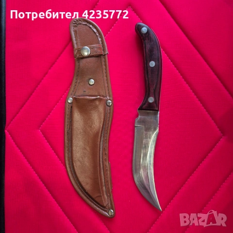 Ловен нож TAURUS стомана, дръжка сандалово дърво, кожена кания , снимка 4 - Ножове - 53290318
