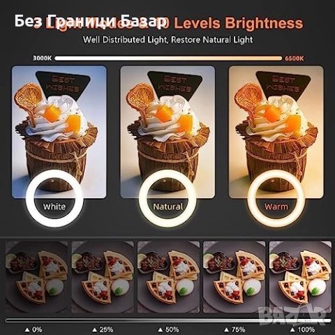 Нова Пръстеновидна Светлина 3 Цвята + Стойка за Телефон Стрийминг, снимка 3 - Чанти, стативи, аксесоари - 51487742