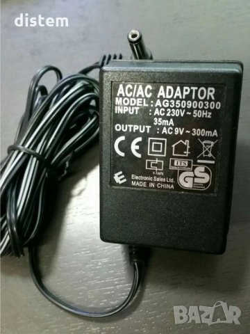 AC / DC адаптер модел: AG350900300;  9.0V. 300mA., снимка 1