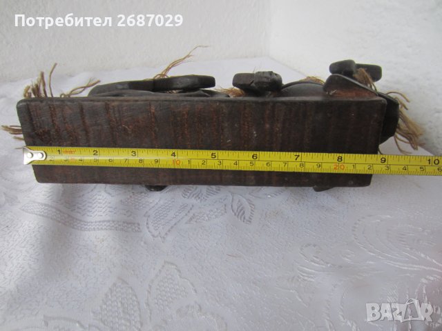  23 см дълга композиция от дърво с дървен съд, негри, негър, снимка 5 - Статуетки - 37587914