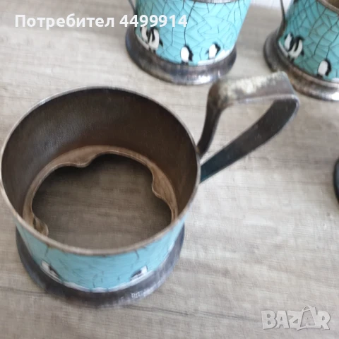 Подстакани за чаши с дизайн на пингвин, СССР, посребрени, снимка 4 - Антикварни и старинни предмети - 51004397