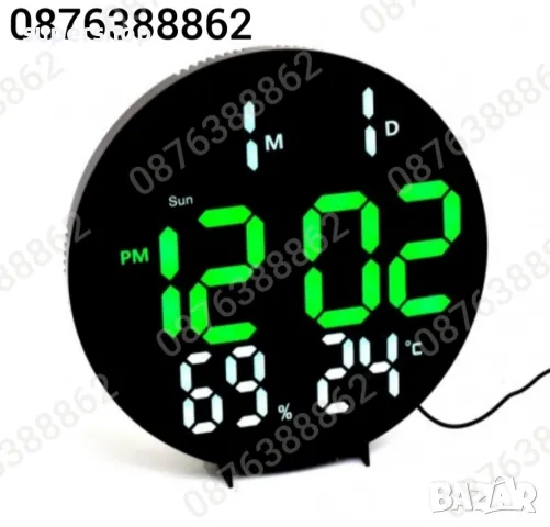 Електронен часовник с голям кръгъл лед дисплей и дистанционно, снимка 4 - Стенни часовници - 48587672