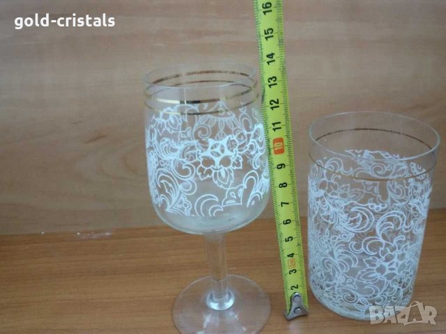 Ретро кристални чаши с златен кант за ракия и вино, снимка 10 - Антикварни и старинни предмети - 20757709