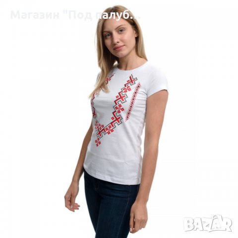 Нова дамска бяла тениска с трансферен печат Шевица, Етно мотив, България, снимка 6 - Тениски - 29964888