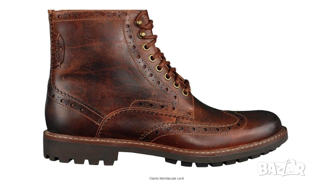 Clarks Кожени ботуши Montacute Lord Wing Tip Brogue, тъмнокафяви номер 42, снимка 2 - Мъжки боти - 52435898