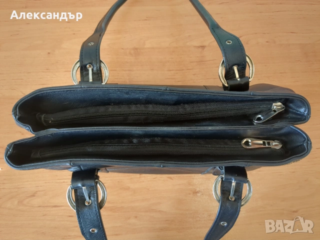 Черна дамска чанта от естествена кожа, снимка 4 - Чанти - 54323755