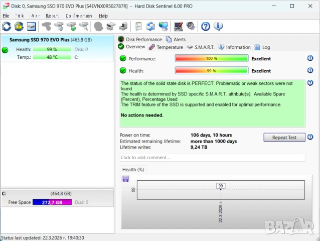 Samsung 500GB M.2 NVMe SSD 970 EVO Plus | PCIe 3.0 | 99% Живот, Тестван! | ССД диск, снимка 3 - Твърди дискове - 53938895