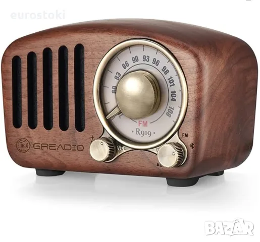 Винтидж радио Greadio от естествено орехово дърво, мини FM радио в ретро стил, Bluetooth 