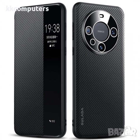 Калъф SULADA Kevlar за Huawei Mate 60 Pro – смарт капак с прозорец, кожена текстура и магнитна функц