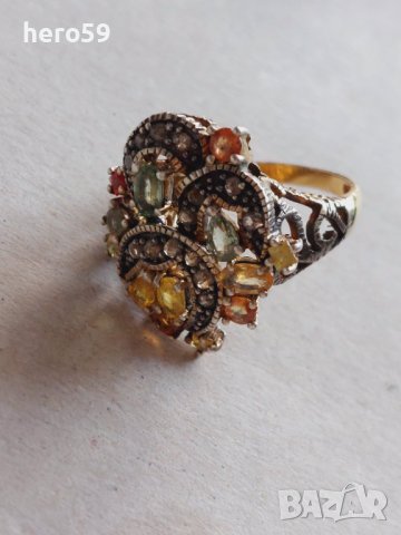 Дамски златен пръстен,диаманти изумруди, снимка 8 - Пръстени - 42795186