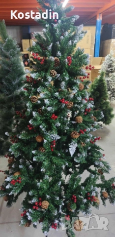 Изкуствена елха Luxury Diamond с червен глог и шишарки-размери, снимка 5 - Декорация за дома - 52209084
