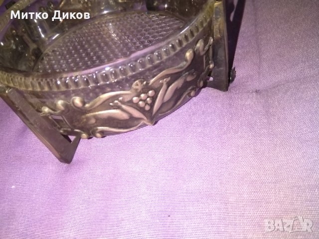 Кристална фруктиера за бонбони -ядки и други с метална инкрустация, снимка 4 - Сервизи - 32149364