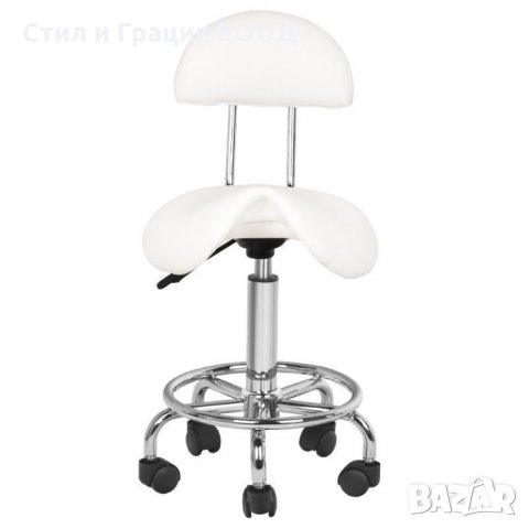 Козметичен/фризьорски стол - табуретка с облегалка AS-6001- 45/60 см - бяла/черна, снимка 3 - Друго оборудване - 33690814