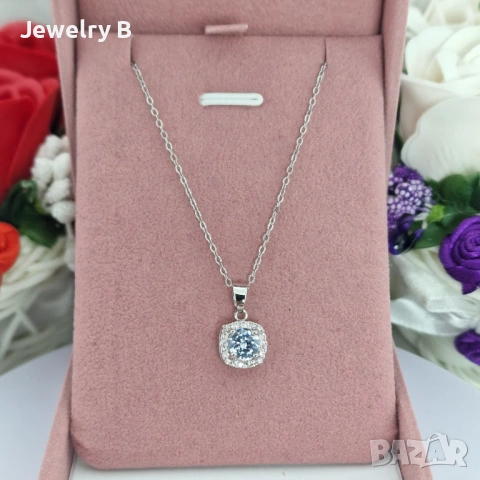  Сребристо колие 💎 Square Crystal Pendant