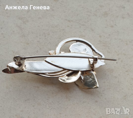 Сребърна авторска брошка със седеф, снимка 4 - Антикварни и старинни предмети - 38599024