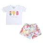 Летен бебешки памучен комплект с бяла тениска с къс ръкав със сладолед и многоцветни шорти S_1222229, снимка 1