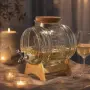 Стъклено буре 5 литра, с кранче и дървена поставка за вино, ракия и домашни напитки, снимка 1