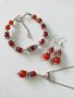 Разкошен комплект обици, колие и гривна с Керемидено червен кварц и орнаменти в цвят Сребро , снимка 4