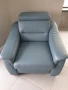 Немски кожен офис фотьойл/светло син-естесвена кожа/подвижна облегалка/стол 110x100x90см, снимка 1