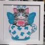 Рамкиран Диамантен Гоблен - Коте в чаша - Пеперуда, снимка 3