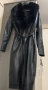 Дълго кожено палто с яка с косъм, снимка 1