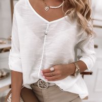 Дамска блуза в бяло с ефектен гръб с бродерия, снимка 2 - Блузи с дълъг ръкав и пуловери - 42781521