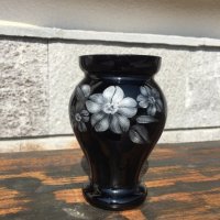 Руска ваза цветно стъкло лилаво ръчно рисувано, снимка 1 - Вази - 29431738
