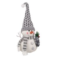 Коледен Снежен човек, С шапка в сиво и бяло, 53см, снимка 3 - Декорация за дома - 42707955