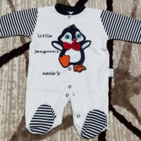 Ромпър на раета със сладко пингвинче, снимка 1 - Бодита за бебе - 39619326