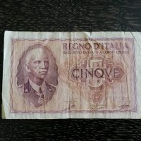 Банкнота - Италия - 5 лири | 1940г., снимка 1 - Нумизматика и бонистика - 29127498