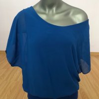 Синя блуза с панделка, снимка 3 - Корсети, бюстиета, топове - 33730914