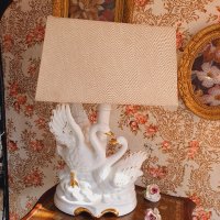 Настолна порцеланова лампа с лебеди, снимка 5 - Настолни лампи - 42492582