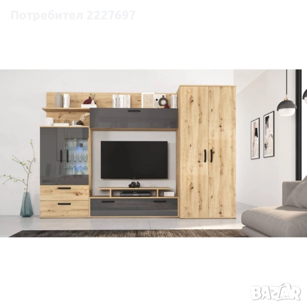 Секция Аврора - Артизан /МДФ антрацит огледален гланц, снимка 1