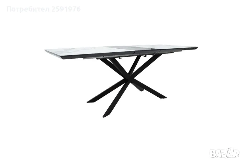 Голяма разтегателна маса Palan, MDF, бял мрамор, 160-200x80x77cm, снимка 1