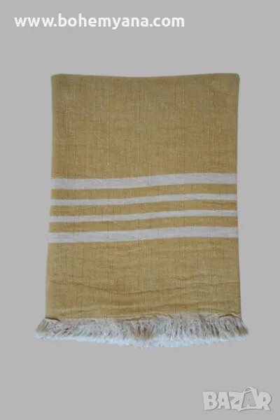 Одеяло лен и памук - горчица, снимка 1