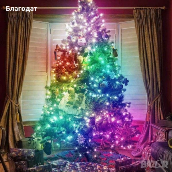 Многоцветни лампички с флашка, дистанционно и приложение за телефона / Поставяте края лампичките на , снимка 1