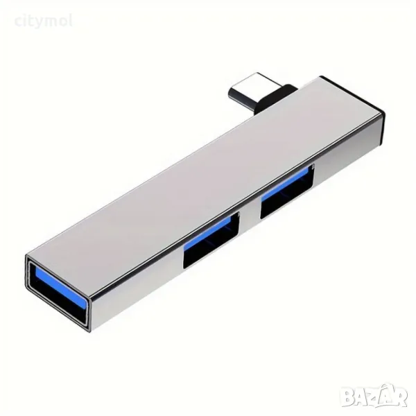 Хъб с 3 порта USB3.0 5Gbps, пренос на данни, мулти сплитер OTG за PC лаптоп ноутбук, снимка 1