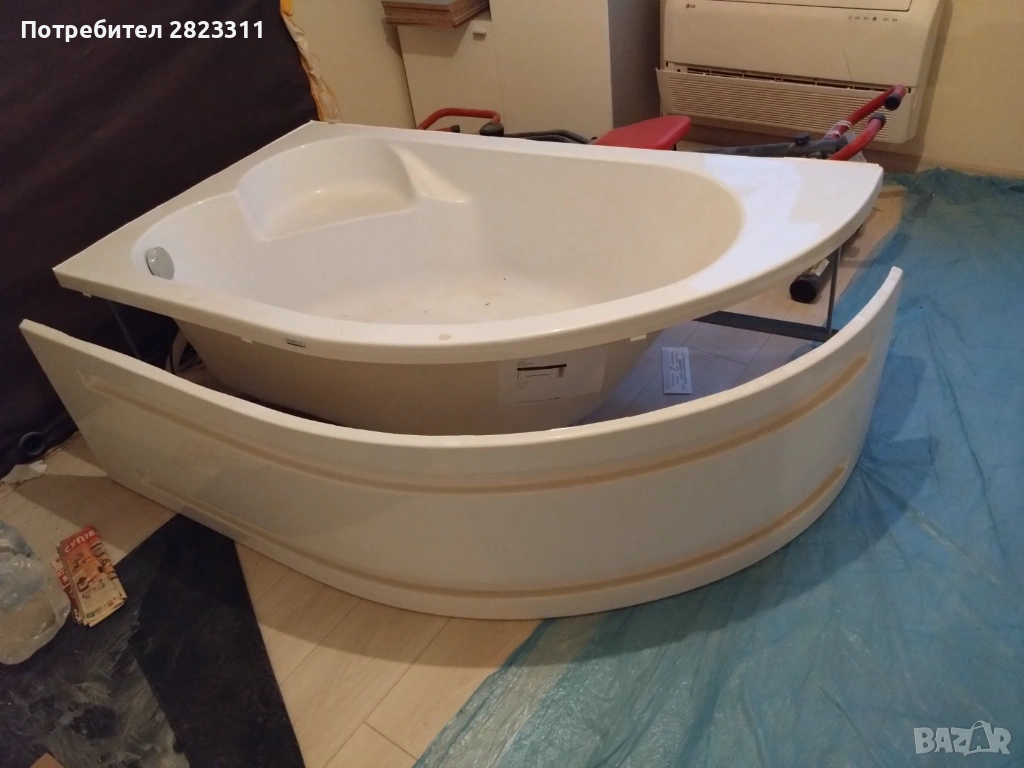 Акрилна вана ОНИКС 160х90 см. с носеща конструкция, асиметрична + панел + автоматичен сифон за вана, снимка 1