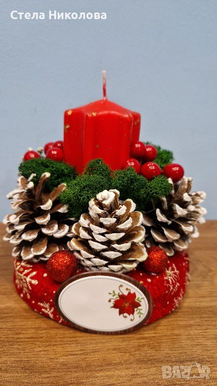 Ръчно изработени Коледни свещници и декорации със скандинавски мъх, снимка 1