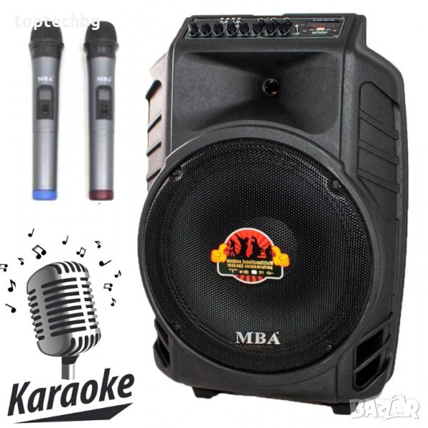 Активна караоке тонколона MBA SA-8900 15 инча с два безжични микрофона, снимка 1