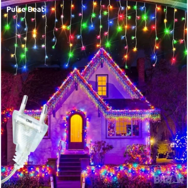 Коледна украса LED ресни 12 метра – водоустойчива инсталация с 8 режима на светене, снимка 1