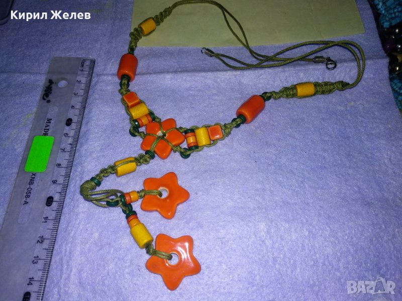 МНОГО ЕФЕКТНО и КРАСИВО ФЕШЪН АРТ КОЛИЕ ЦВЕТНА КЕРАМИКА и ПЛЕТКА ХЕНД МЕЙД УКРАШЕНИЕ 34779, снимка 1