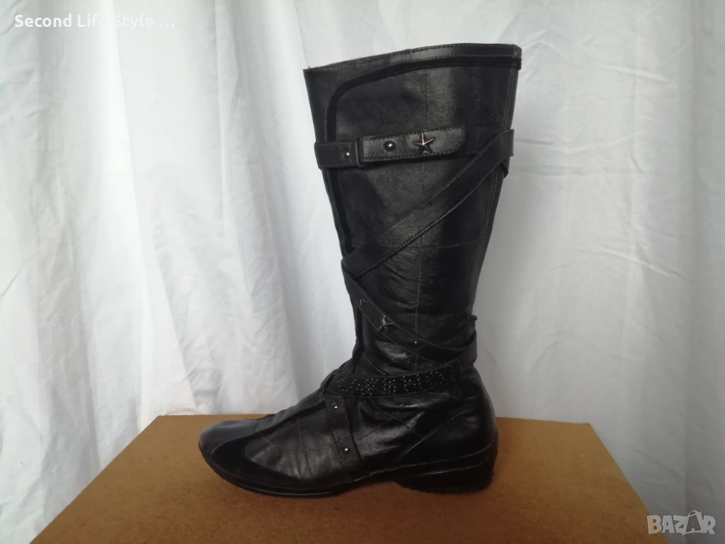 №39 CafèNoir дамски ботуши естествена кожа в черен цвят, снимка 1