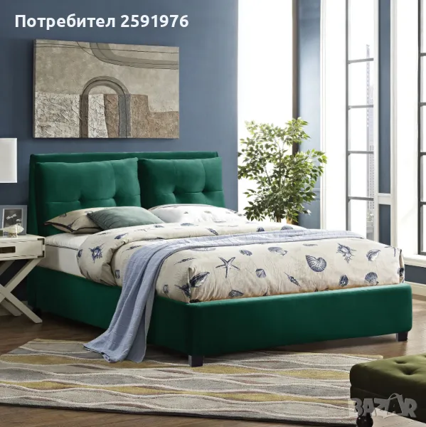 Спалня BILLIE с мека табла и кадифен плат за матрак 160х200, ПРОМО!, снимка 1