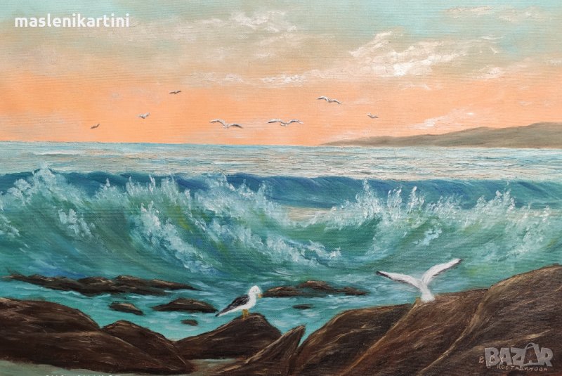 Море и чайки картина с маслени бои, снимка 1